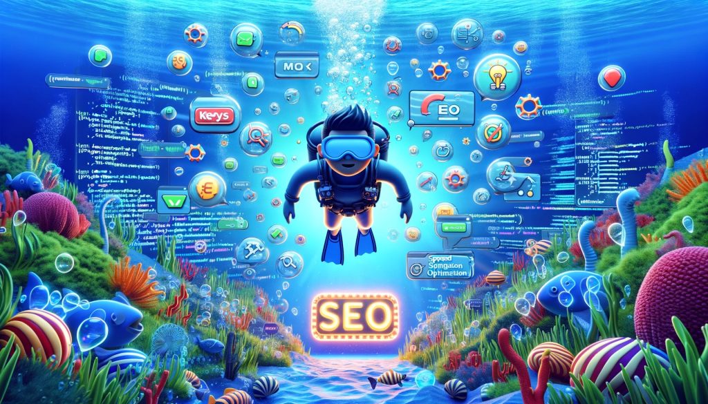 AI generated image of a person diving into a sea of SEO tools