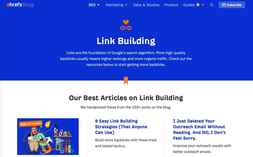 this image shows Ahrefs link building guides