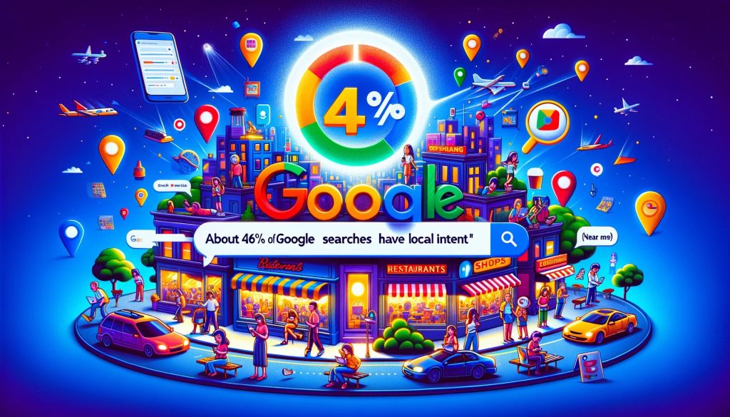 an ai generated image representing the title, "About 46% of Google searches have local intent."