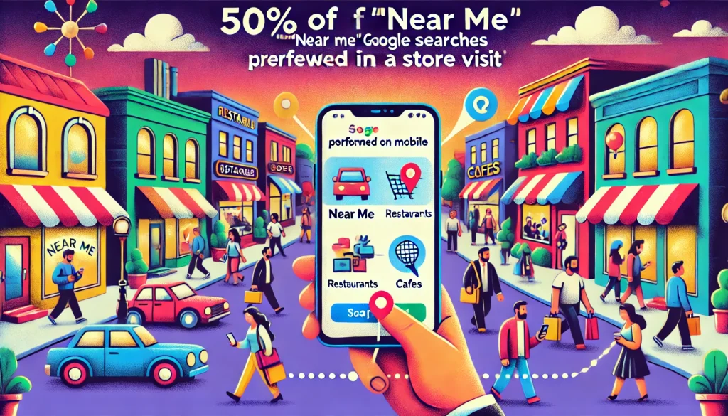 AI generated image that illustrates the title, "50% of “near me” Google searches performed on mobile result in a store visit"